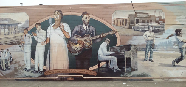 Mural paying tribute to the formerly unincorporated area in Hayward, CA. 
Photo Credit: SF Trajan "Russell City" mural, Hayward, California | This mural, comp… | Flickr
